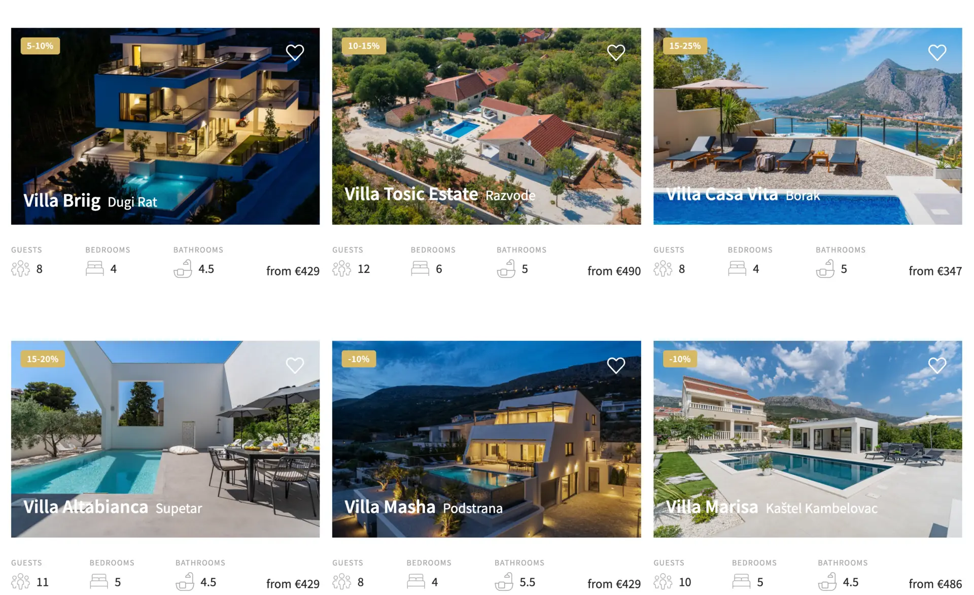 photos of villas from a rental agency