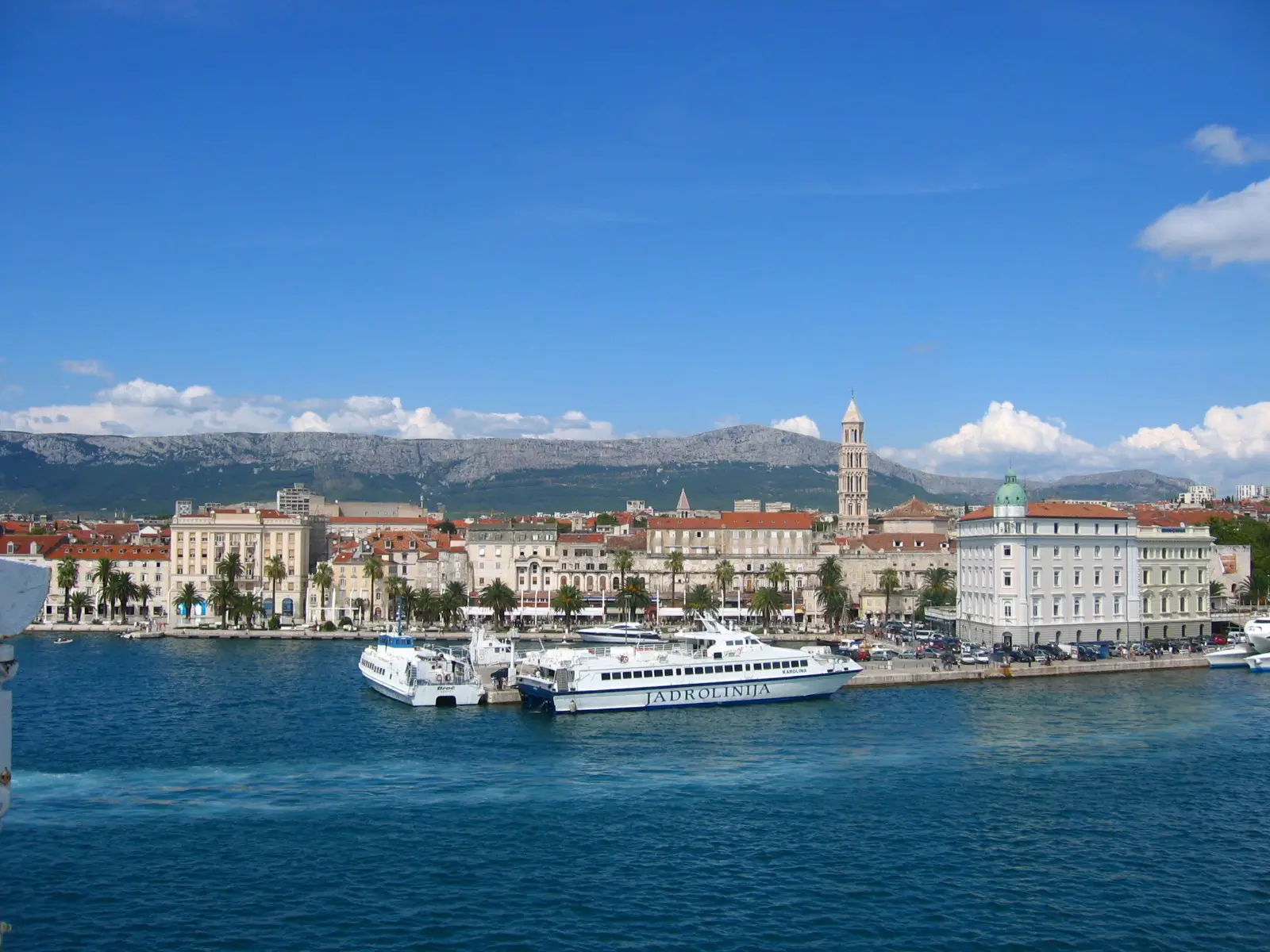 a ferry port with split city view