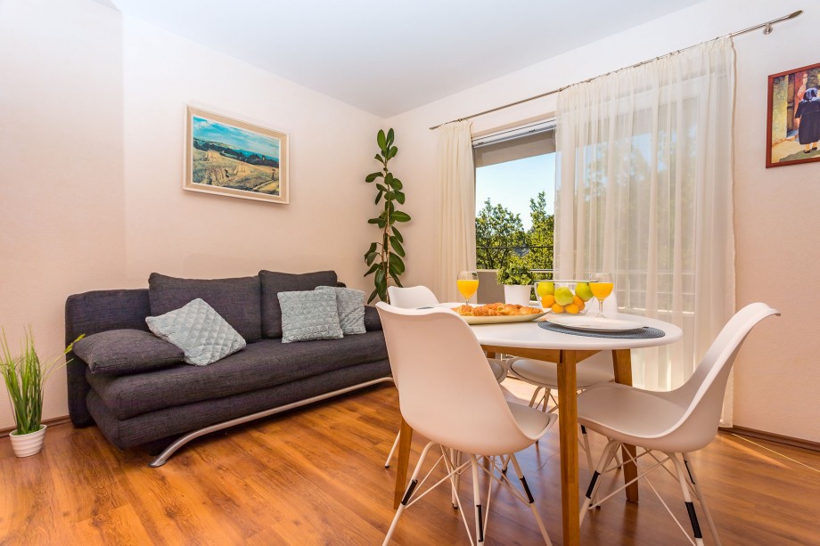 Kitchen and living area in AP1 with balcony