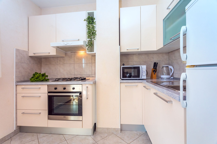 Kitchen and living area in AP1 with balcony