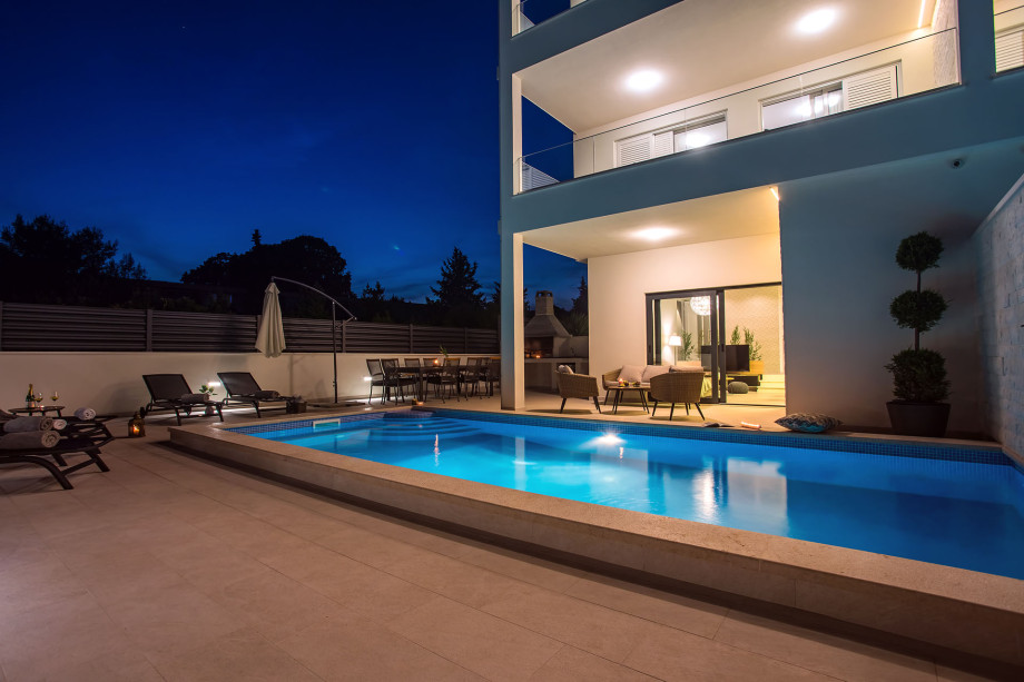 Seafront Villa Filip in the evening with beautiful lights