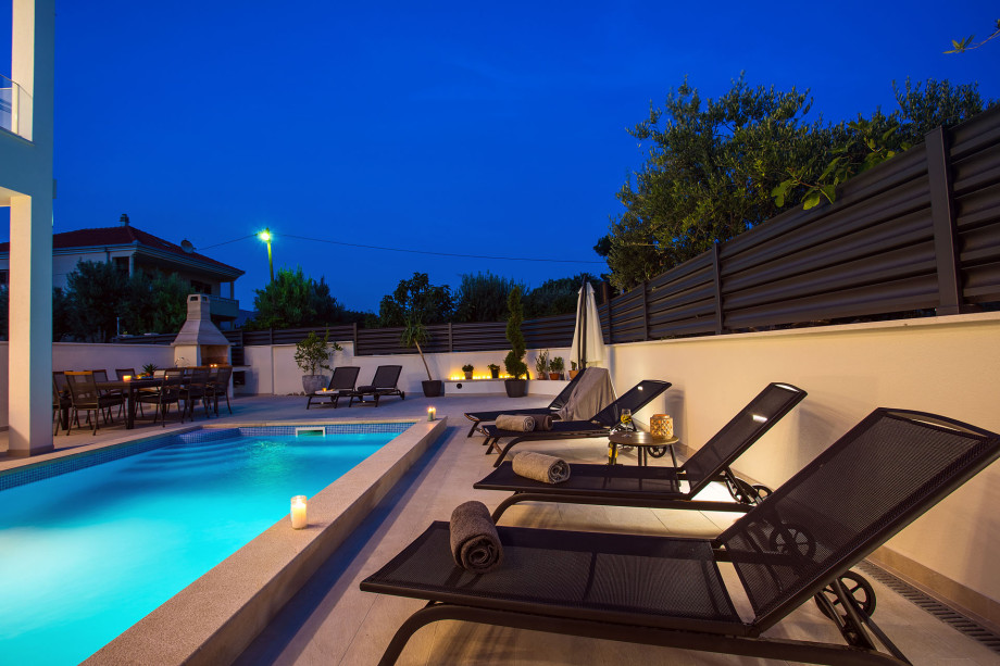 Seafront Villa Petra in the evening with beautiful lights