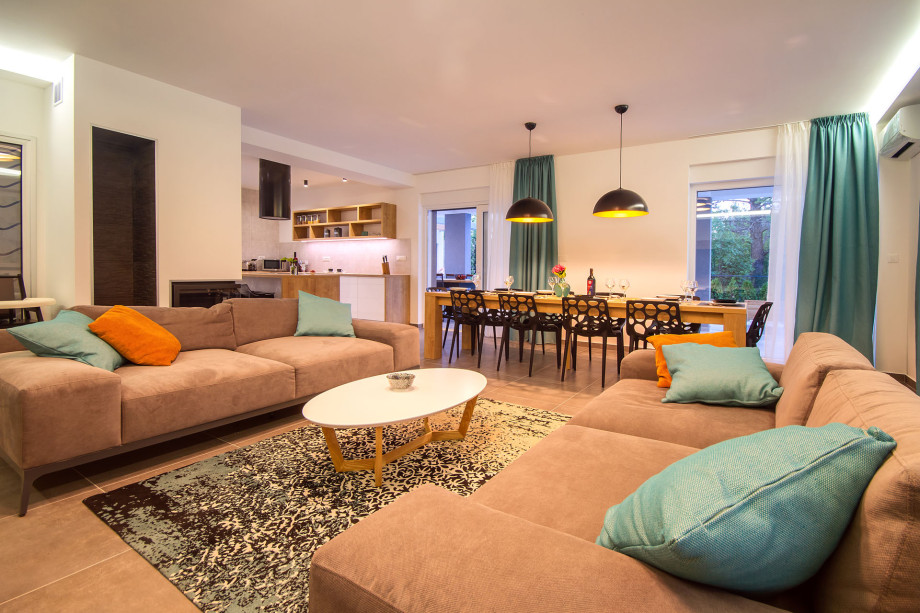 Modern and spacious living room and dining area