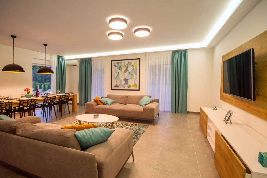 Modern and spacious living room and dining area