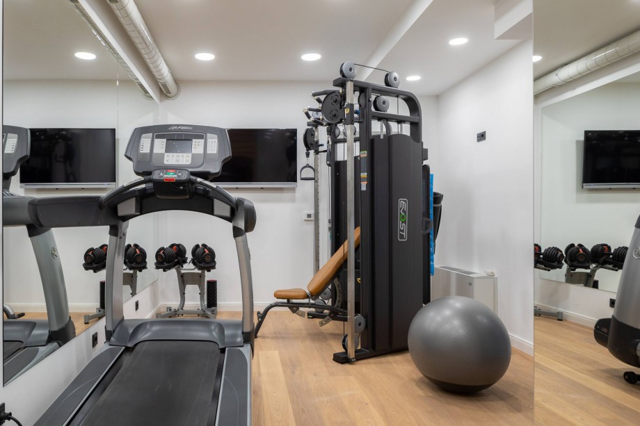 High-quality gym equipment next to the sauna place on the ground floor