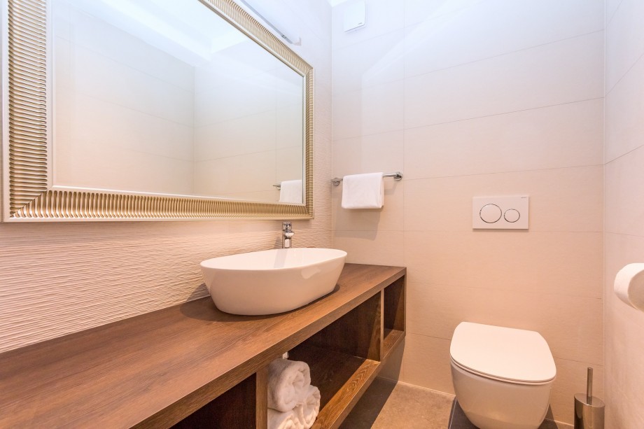 A separate toilet between sauna and shower (lower ground floor)