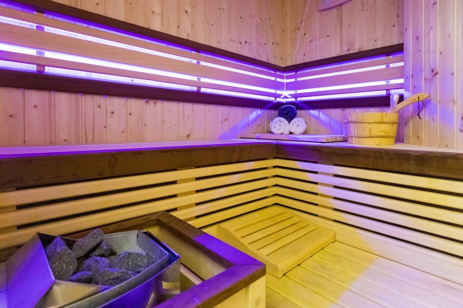 The lower ground floor offers a Finnish sauna for 2 with a shower next to it