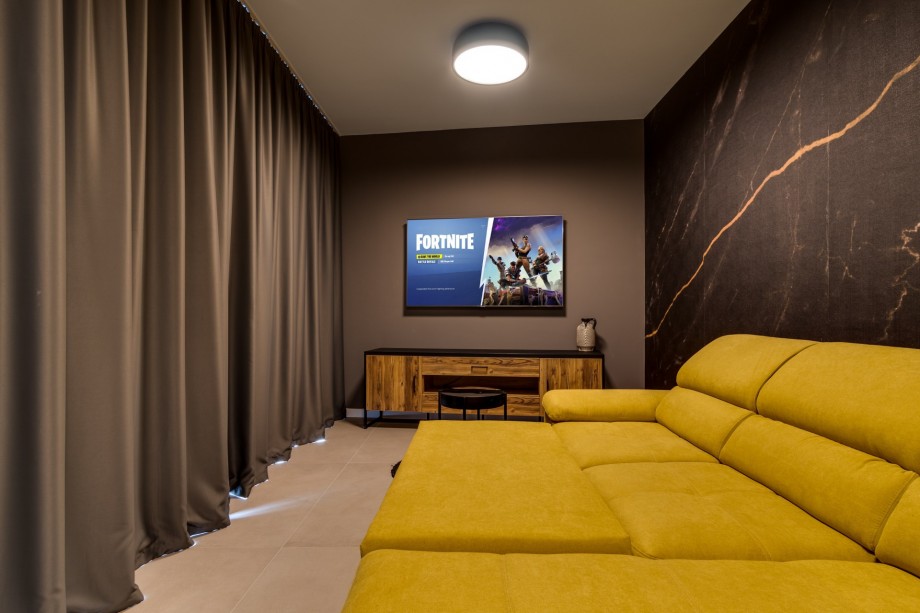 A Media room with a sofa (can convert into a sofa bed)