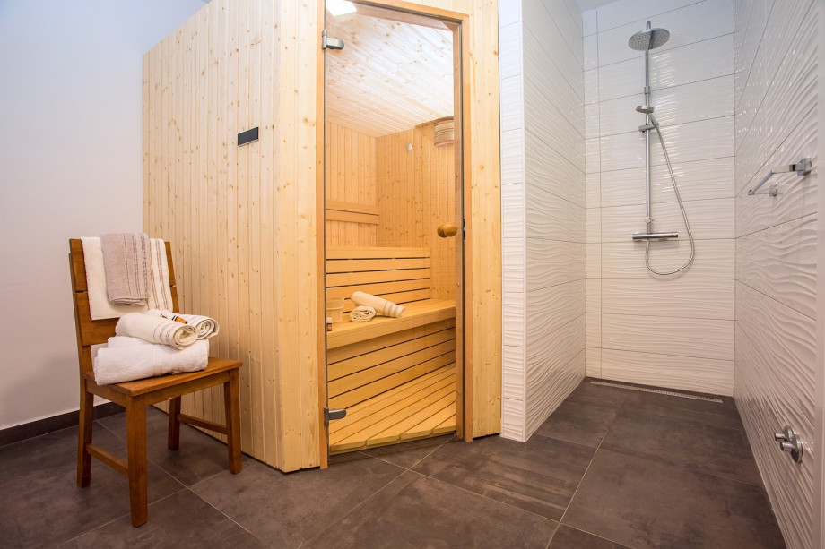 Sauna with bathroom with shower