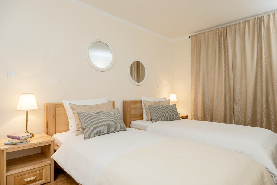 Bedroom No2 with two single beds, 2 x 100cm x 200cm, A/C and sea views.