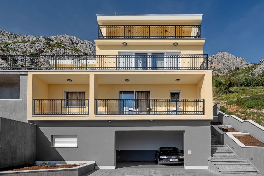 All together property size is 600sqm, and the villa itself 360sqm. The car is recommended, and there are two garage places and two parking places secured on the property,.