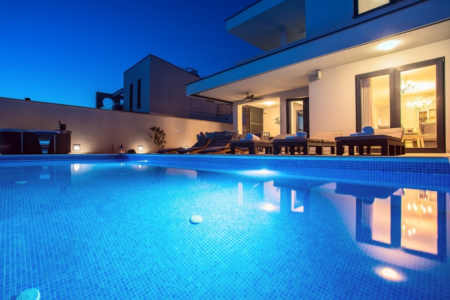 Views from pool toward living room