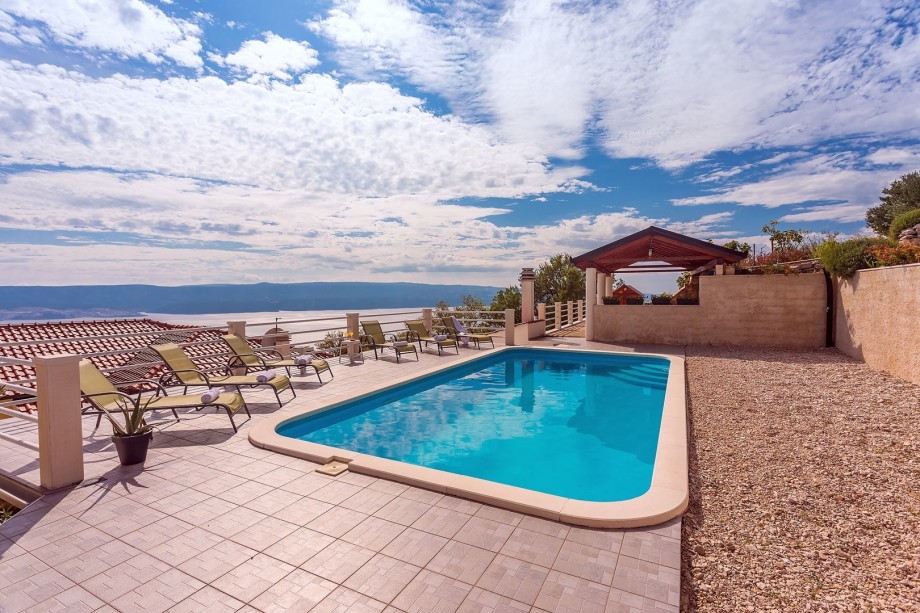 View from the pool toward villa and beautiful view toward island Brač