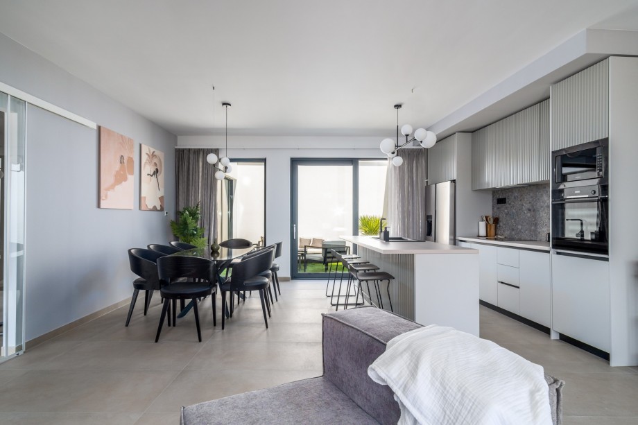 The Interior is very well organized, modern and light, giving a deeper dimension with half floors and glass fences