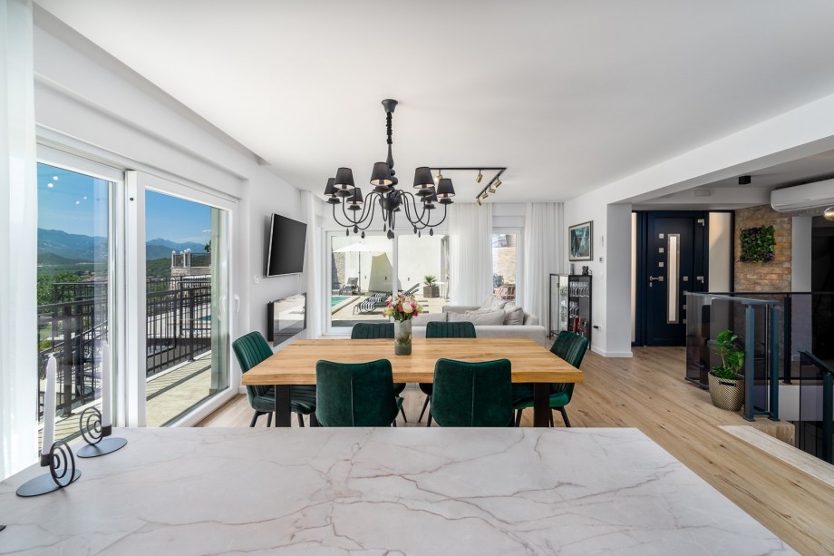 A dining table for 8 people