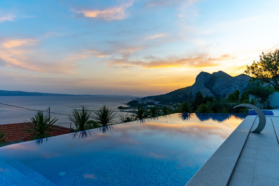 Amazing panoramic view on Omiš, sea, and island Brač