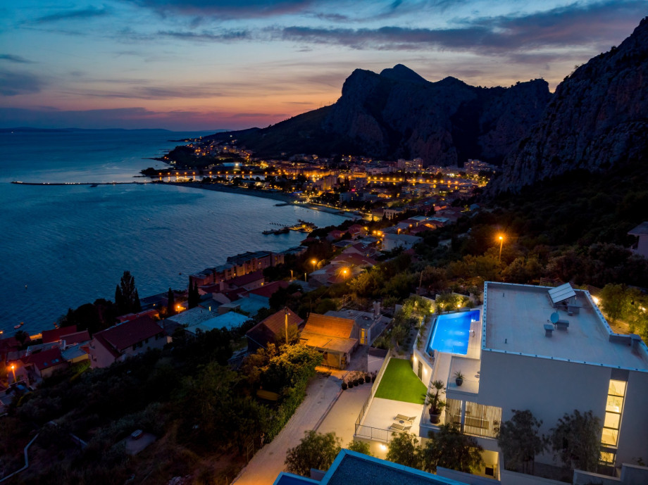 Sunset view of Villa Ada and Omiš