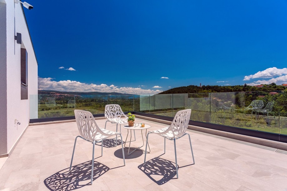 Bedroom No4 has an exit to a terrace with amazing nature and pool views.