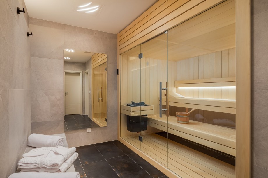 A Finnish sauna with a shower is next to the gym., for only your relaxation time