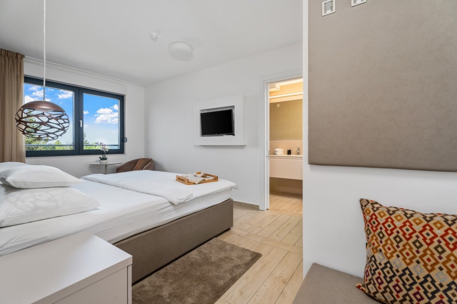 One of 4 bedrooms with double bed 180x210cm, en-suite bathroom, TV and sofa bed