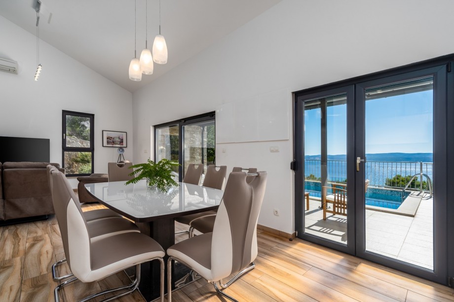 The spacious living and dining area is on the ground floor