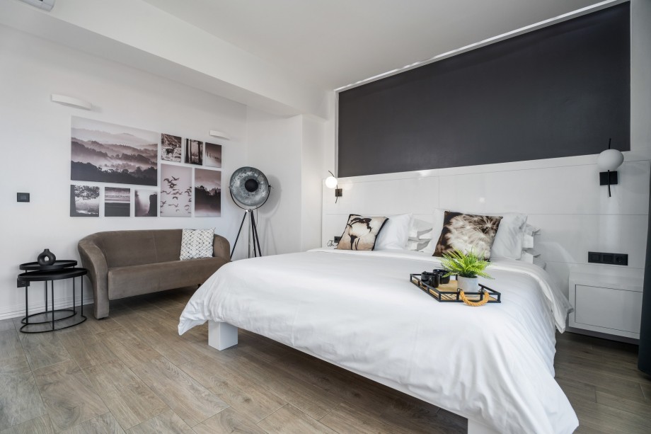 Bedroom No1 with double bed 180x200cm, sofa bed, en-suite bathroom, terrace