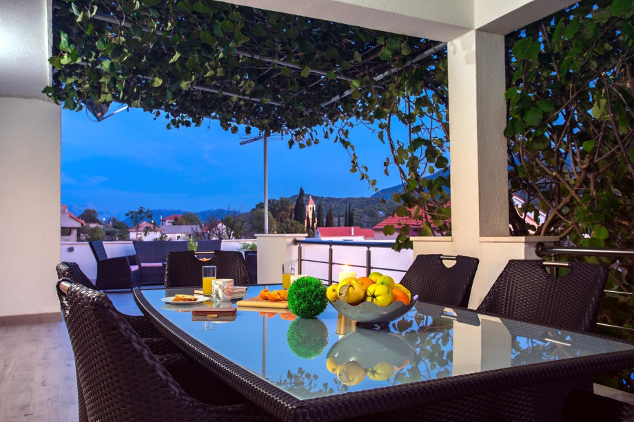 Outside dining area at night