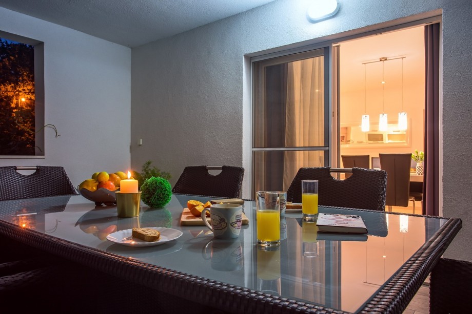 Outside dining area at nigh