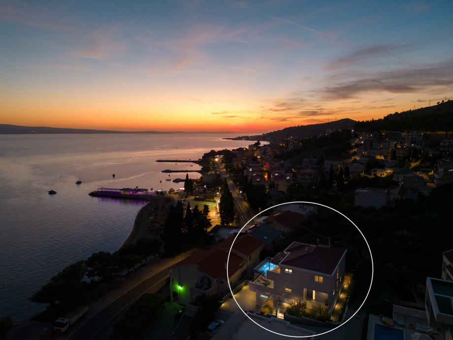 Beautiful sunset view, marked location of the property