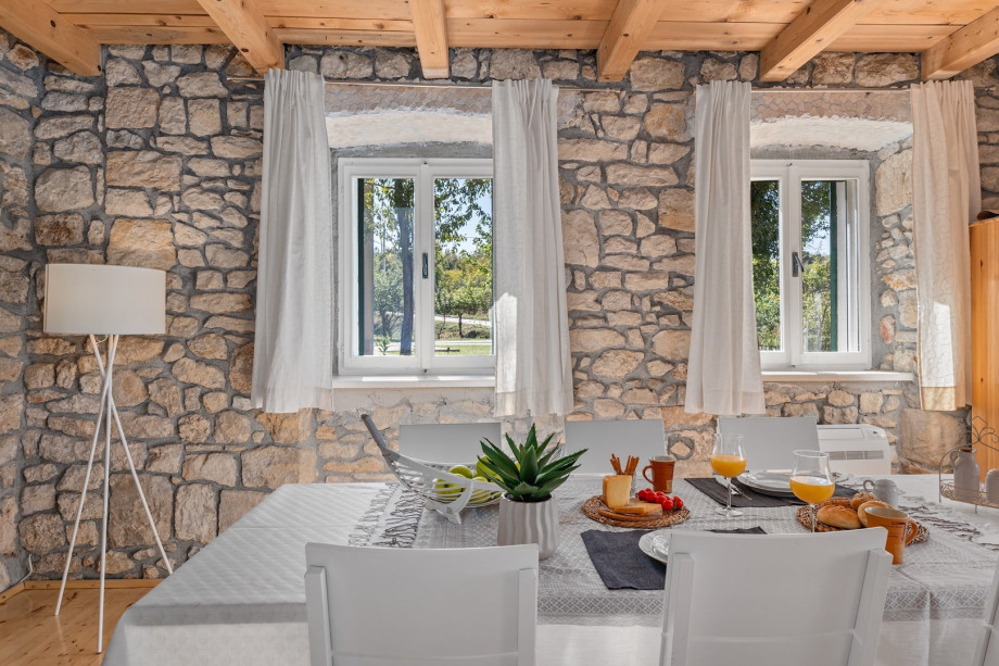 Dining table for 10 people, a TV