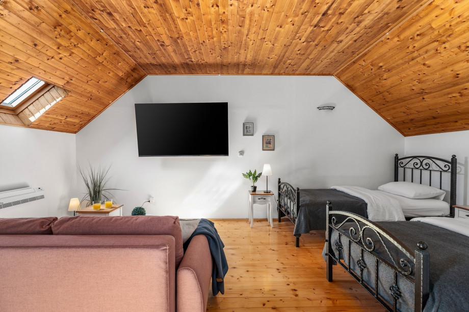 Bedroom NO1 with 3 single beds 90cm x 200cm, a sofa that can convert into a sleeping sofa 140cm x 200cm