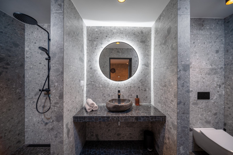 A family bathroom with a shower