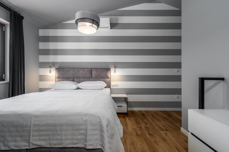 Bedroom No3 with a queen size bed 160cm x 200cm, air-conditioning, a TV, en-suite bathroom with a shower