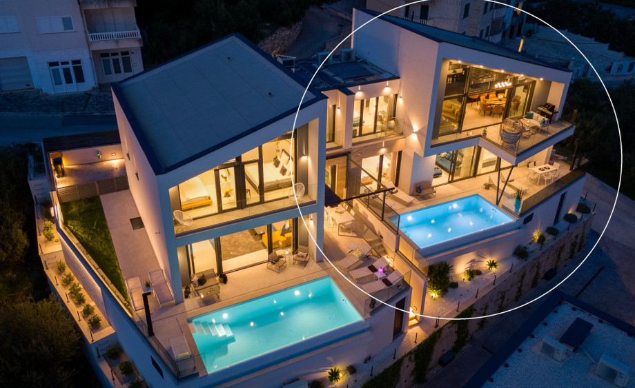 Night view of the villa and outside area