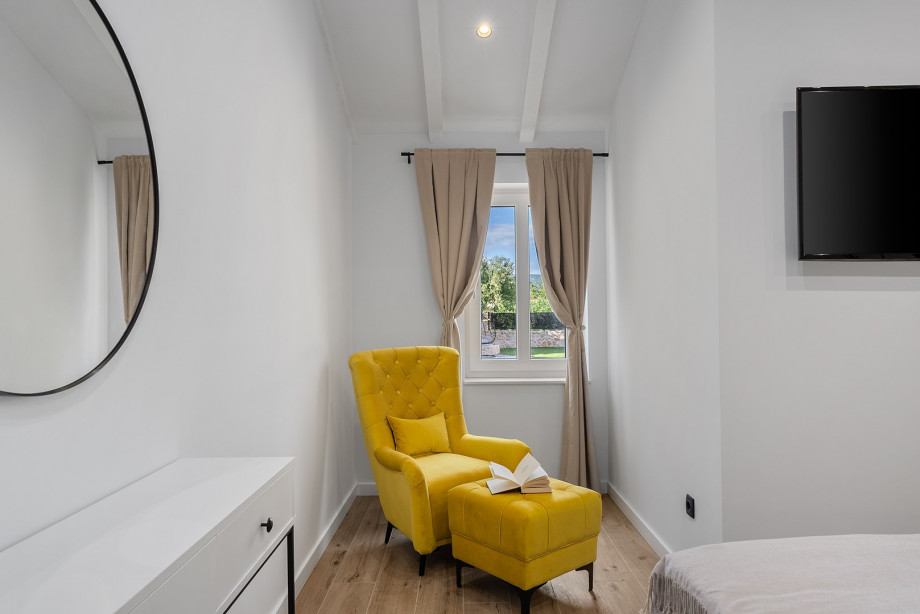 A reading corner with sofa