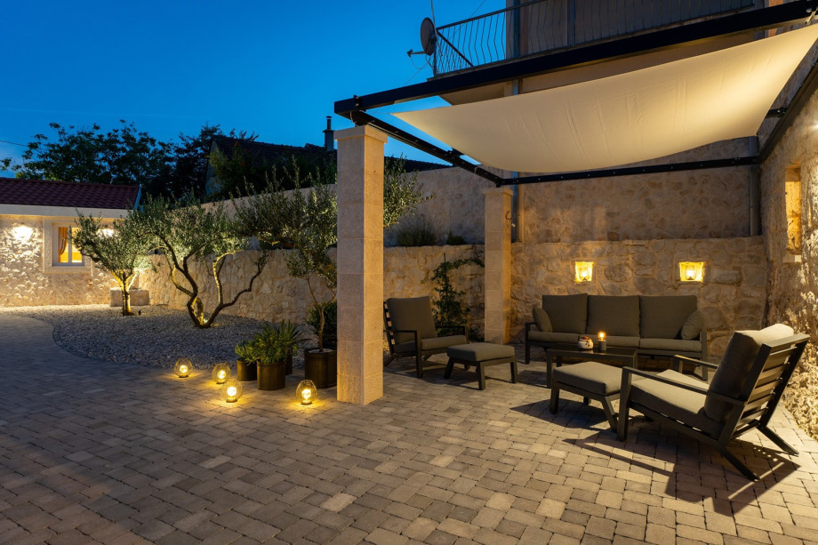 A shaded lounge corner for relaxation