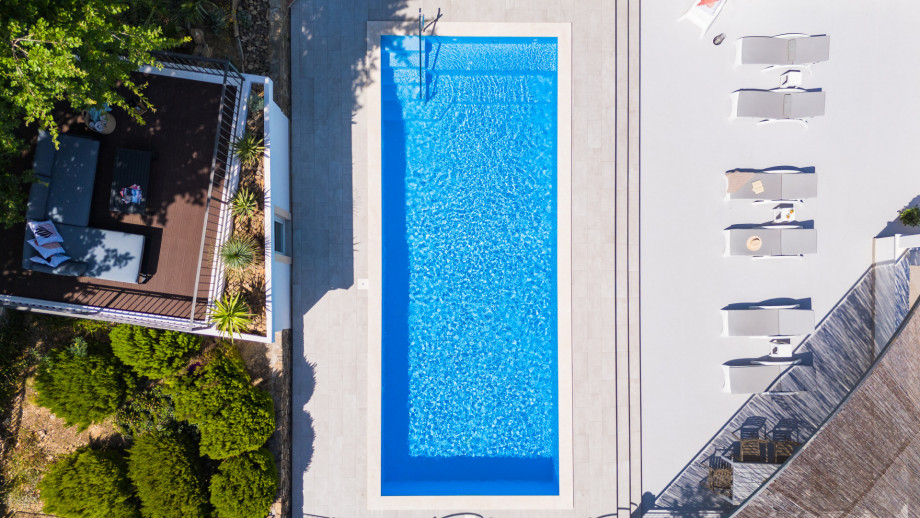 The pool area from a bird's eye view