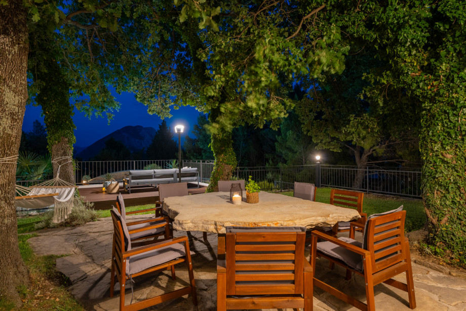 Stone table in front of the living room