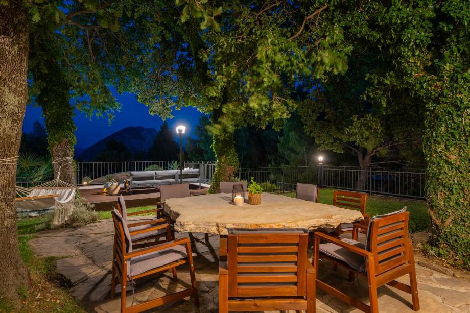 Stone table in front of the living room