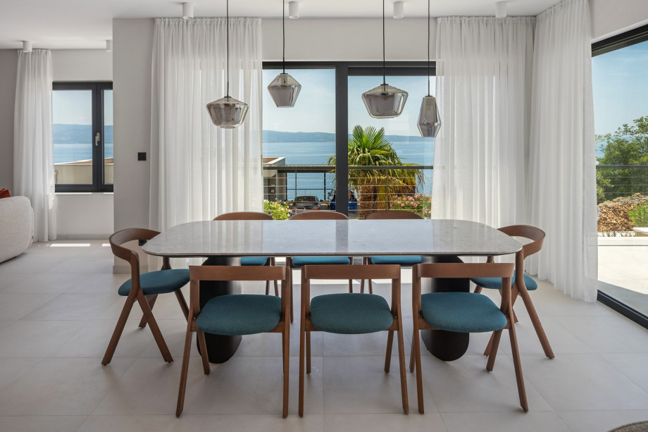 There is a dining table for eight people