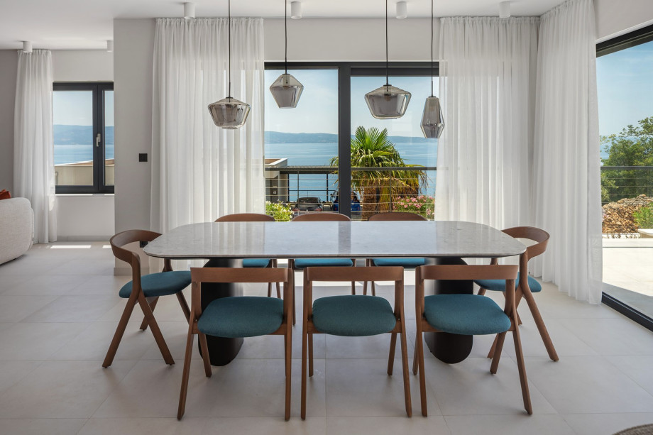 There is a dining table for eight people