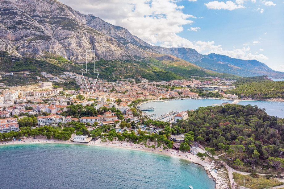 Markierte Position der Villa in der Stadt Makarska
