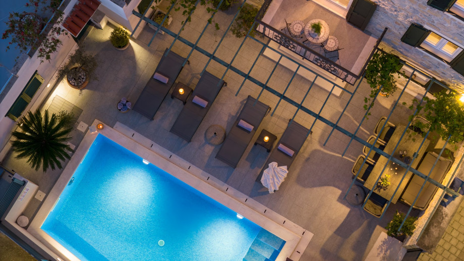 Night view of the villa and outside area