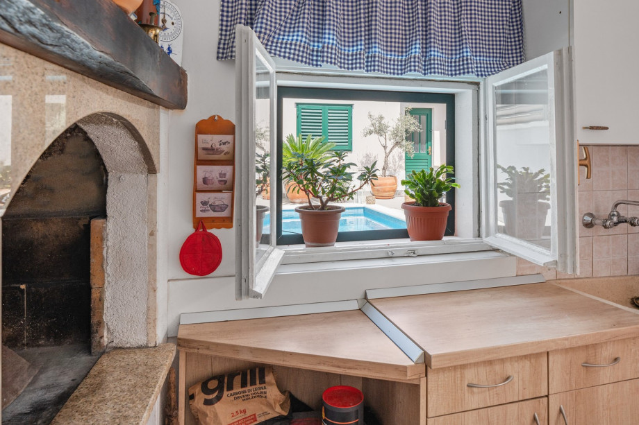 View from the summer kitchen with BBQ