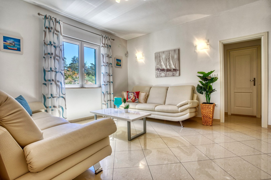 A living room with two comfy sofas