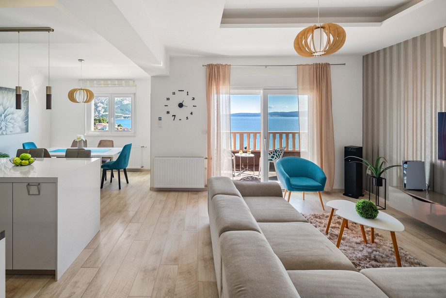 Open sea and island view from the modern and bright living area