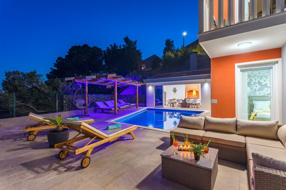 Enjoy evenings at pool area with carefully selected lights around