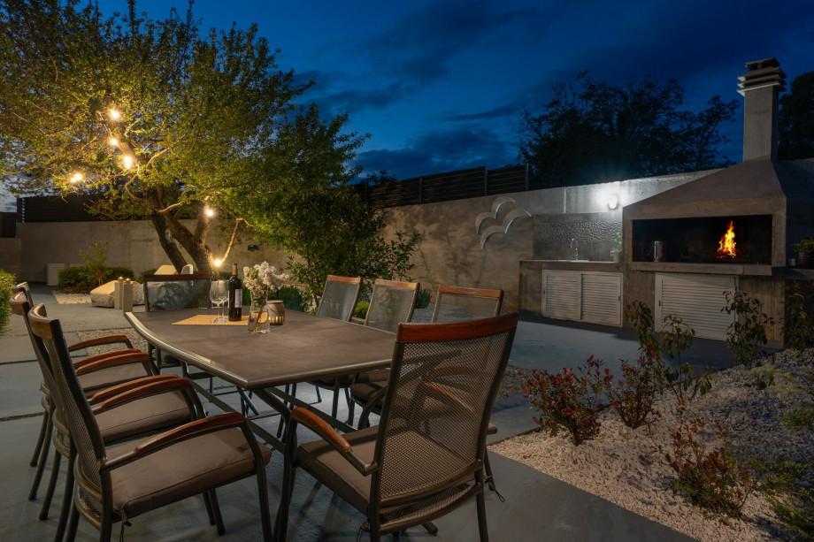 The outdoor dining area is perfect for enjoying meals with family and friends