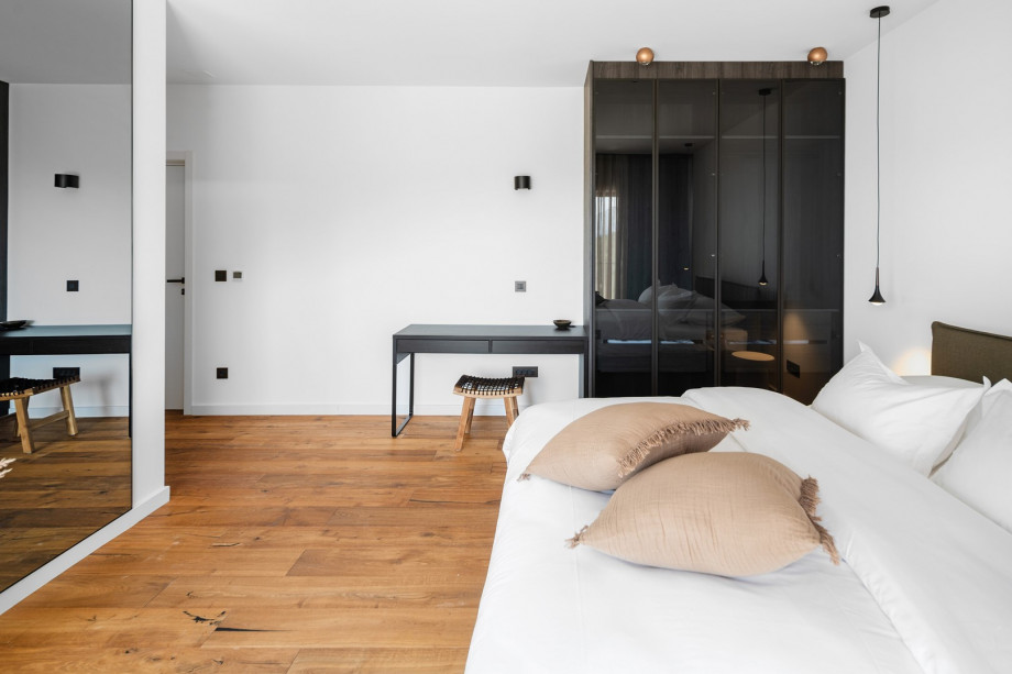 A carefully designed room with a sea view