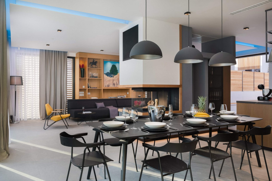 A very high standard fully fitted kitchen with prestige appliances and a dining area for 8 people.